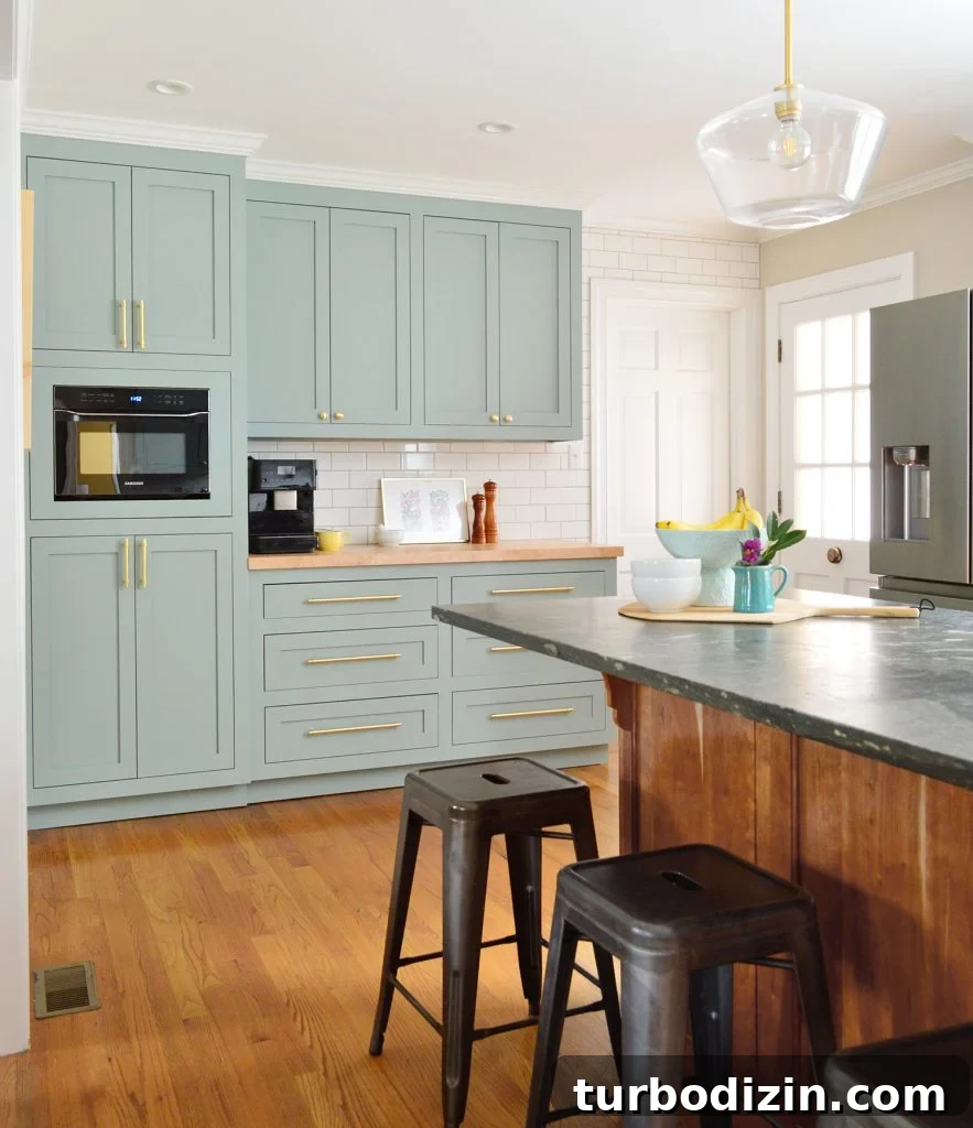 Update Old Kitchen Cabinets with New Inset Doors for a Fresh Look 7 After Photo Of Laundry Area Turned Pantry Cabinets In Halcyon Green Blue Kitchen With Wood Island