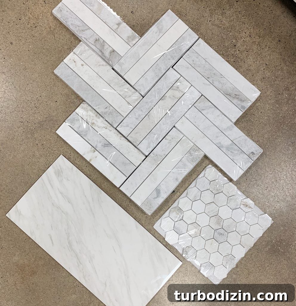 Bathroom Renovation: Floor Plan Ideas and How to Choose Tile 11 Marble hex and floor tile options