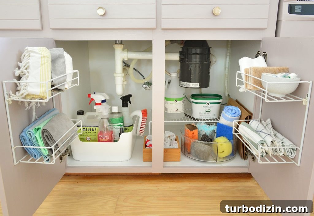 Open kitchen cabinets under sink
