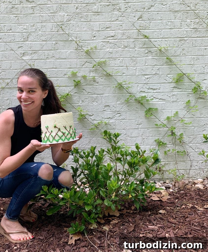 DIY Garden Trellis: Step-by-Step Guide to Build Your Own 6 Sherry posing next to wire trellis with vine decorated cake