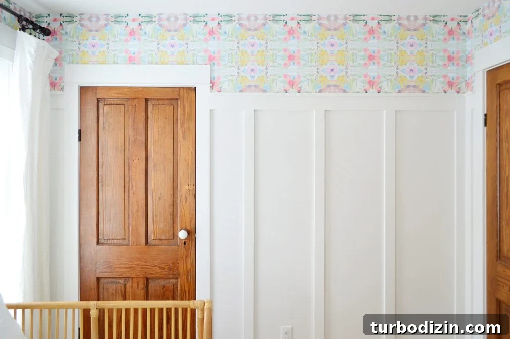 Peel & Stick Wallpaper Above Board And Batten With Two Wood Doors