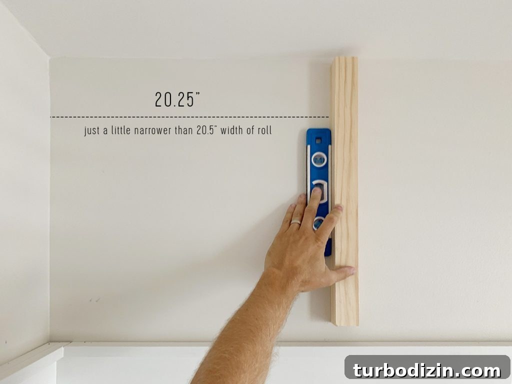 Measuring Vertical Line For First Sheet Of Peel And Stick Wallpaper