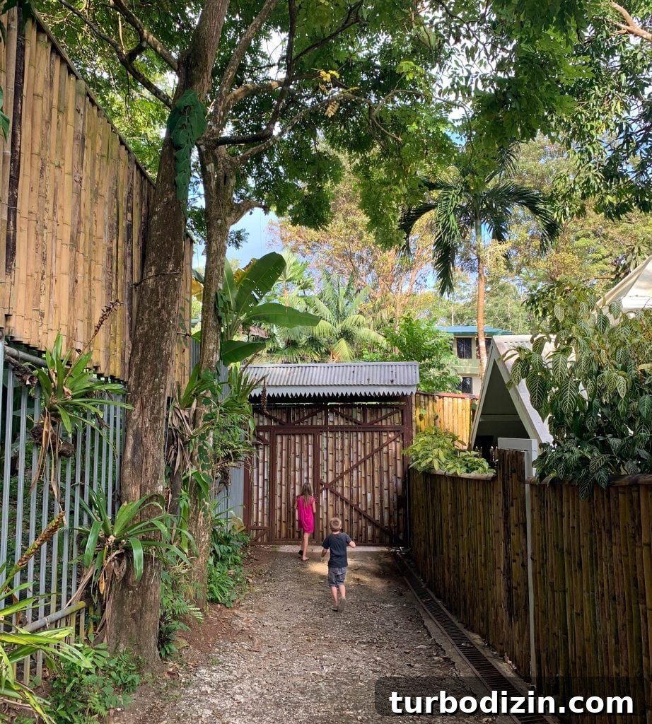 Young Kids Running Amongst Bamboo Fence In Costa Rica Airbnb