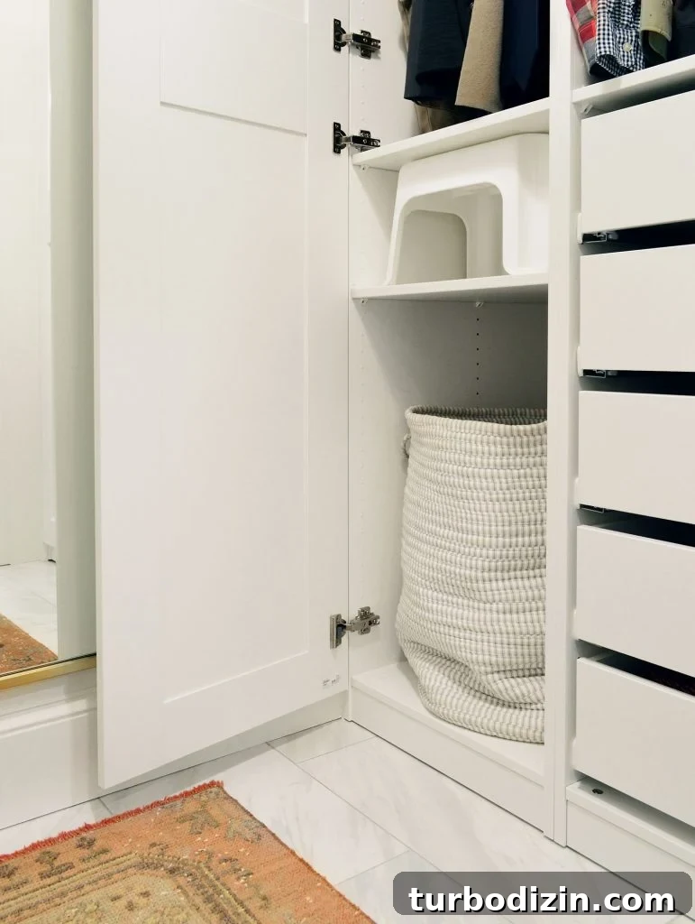 Hamper And Stool Storage In Ikea Pax Closet System