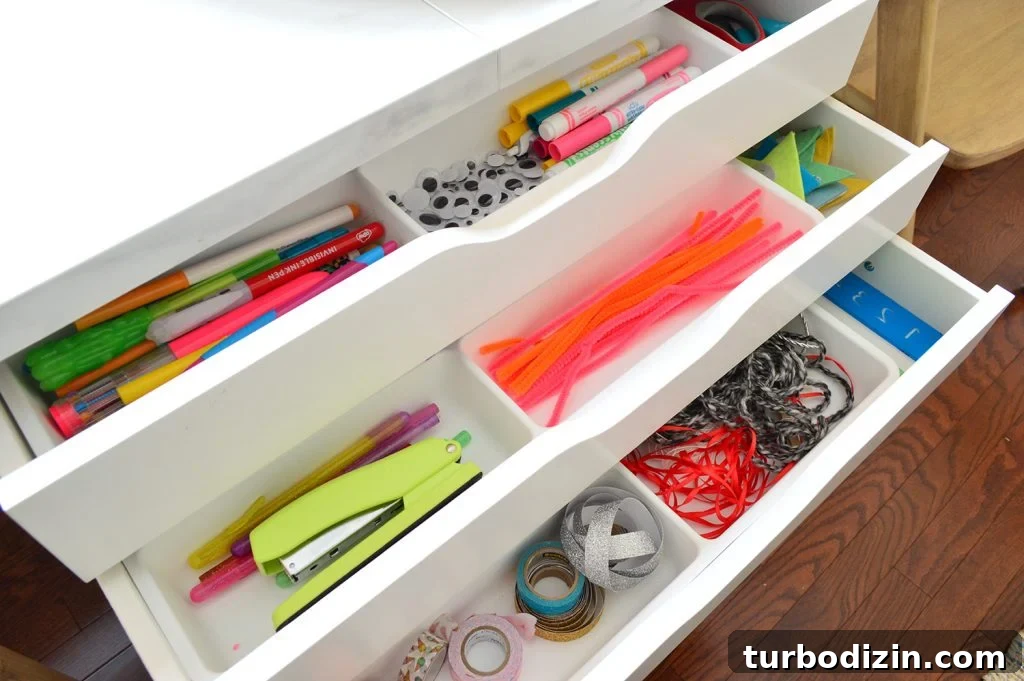 Kids Art Desk Drawers Organized In Ikea Alex Drawers With Plastic Dividers