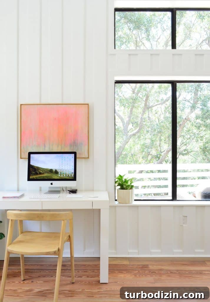 Our Upstairs Family Room After Four Weeks: What Changed and Why 16 Beachy Living Room With Office Area And White Planked Walls
