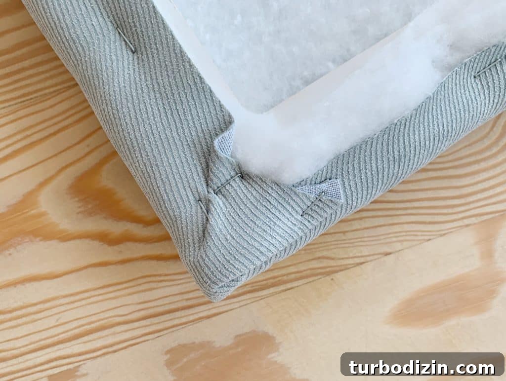 Simple DIY Headboard Ideas to Build Yourself in a Weekend 12 Detail of fabric stapled around corner of DIY headboard for boys bedroom