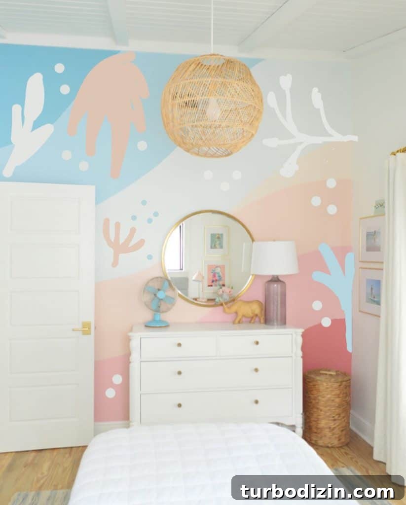 How to Paint a DIY Wall Mural: Step-by-Step Guide for Home Walls 17 Beachy shapes roughly drawn on photo of mural using Instagram