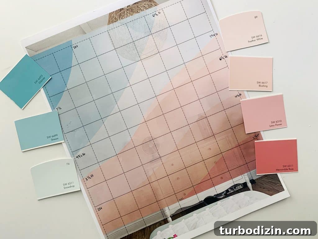 How to Paint a DIY Wall Mural: Step-by-Step Guide for Home Walls 8 Mural mock up design on paper with grid guidelines and color swatches