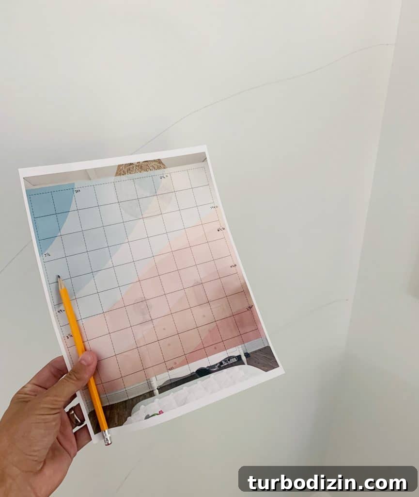 How to Paint a DIY Wall Mural: Step-by-Step Guide for Home Walls 9 Mock up design for abstract painted wall mural with pencil