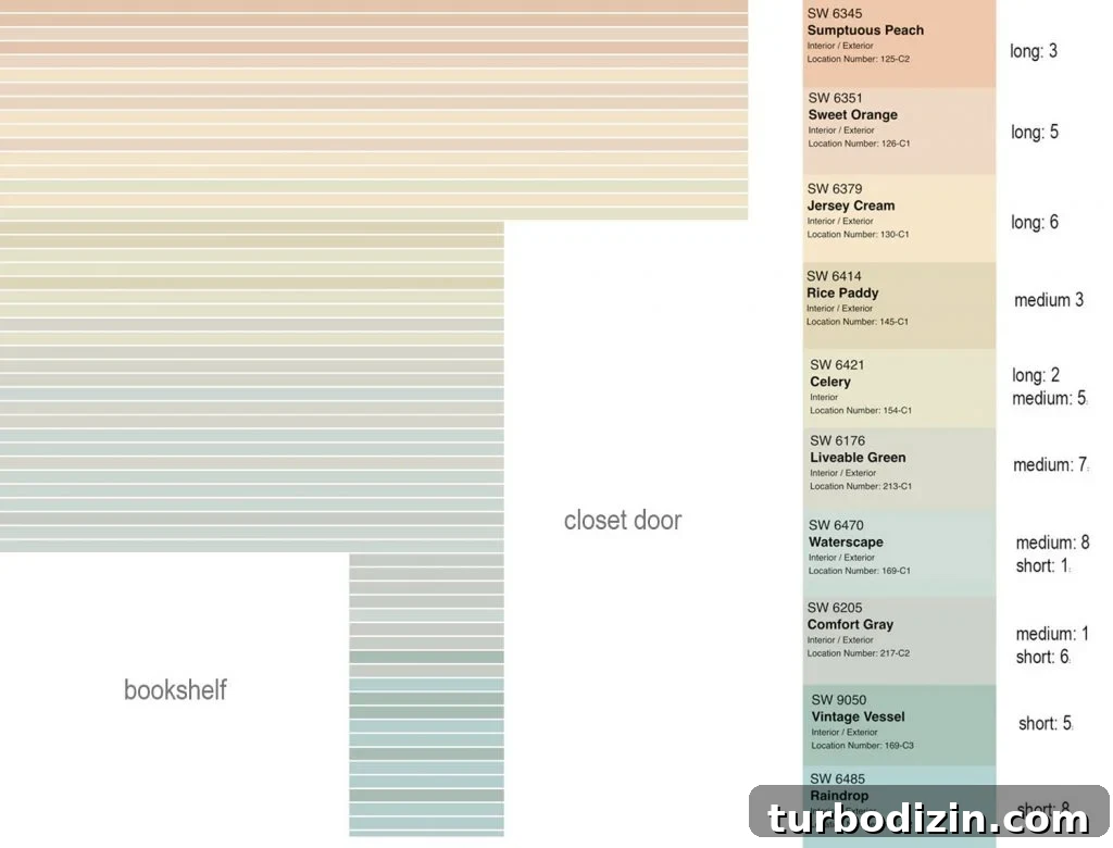 How to Create a Colorful Wood Accent Wall: DIY Guide 6 Digital Mock Up Of Striped Wall Treatment With Color Names And Quantities