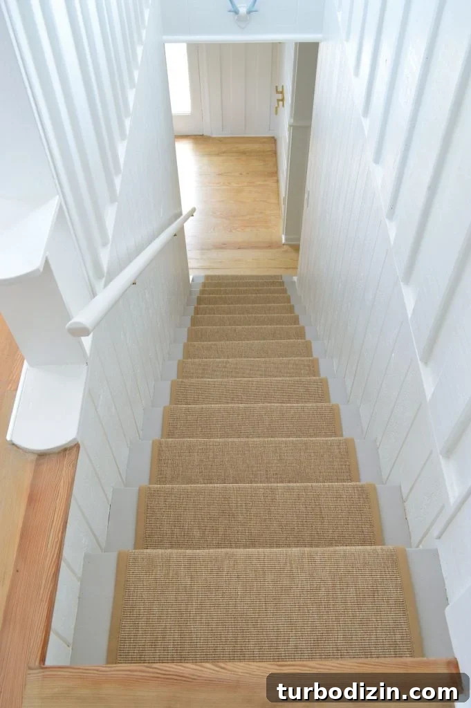 Straight Down View Of Finished Sisal Stair Runner From Above