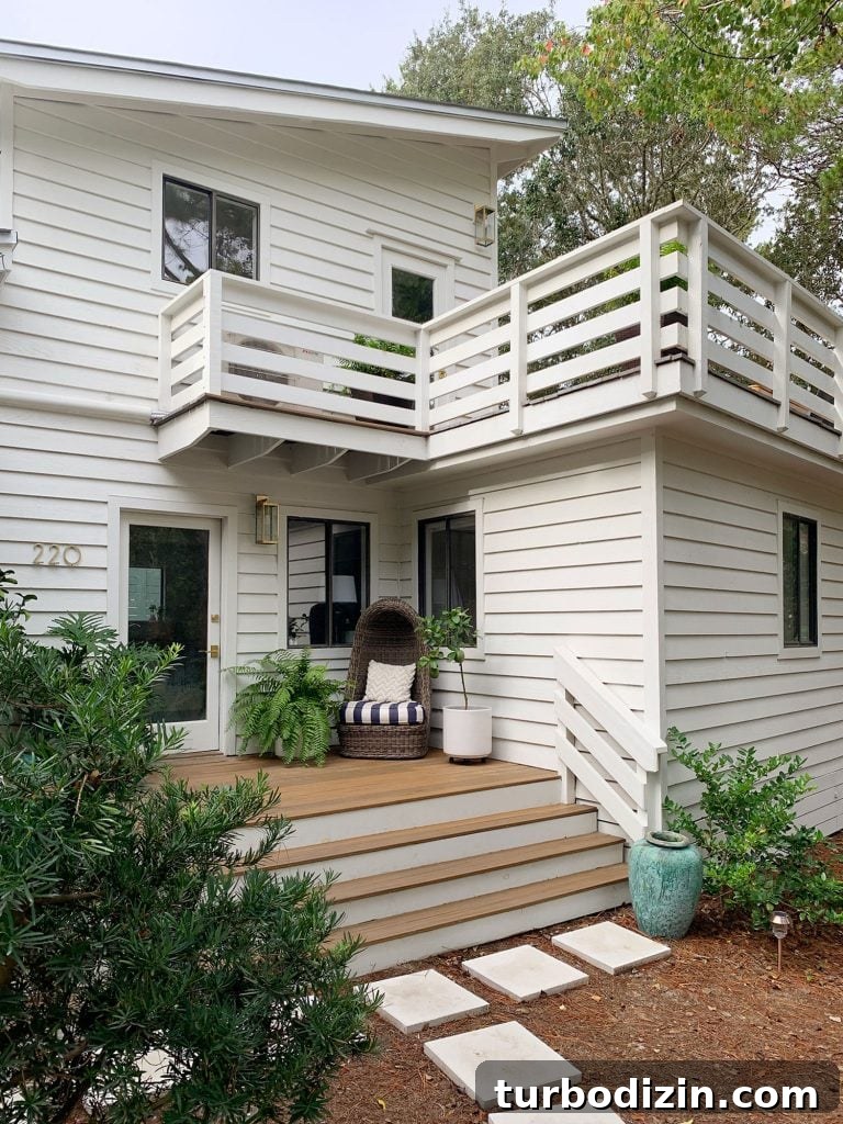 Front Porch Ceiling Paint Ideas to Refresh Your Entryway 2 Two Levels Of Porches On White House With Horizontal Railings