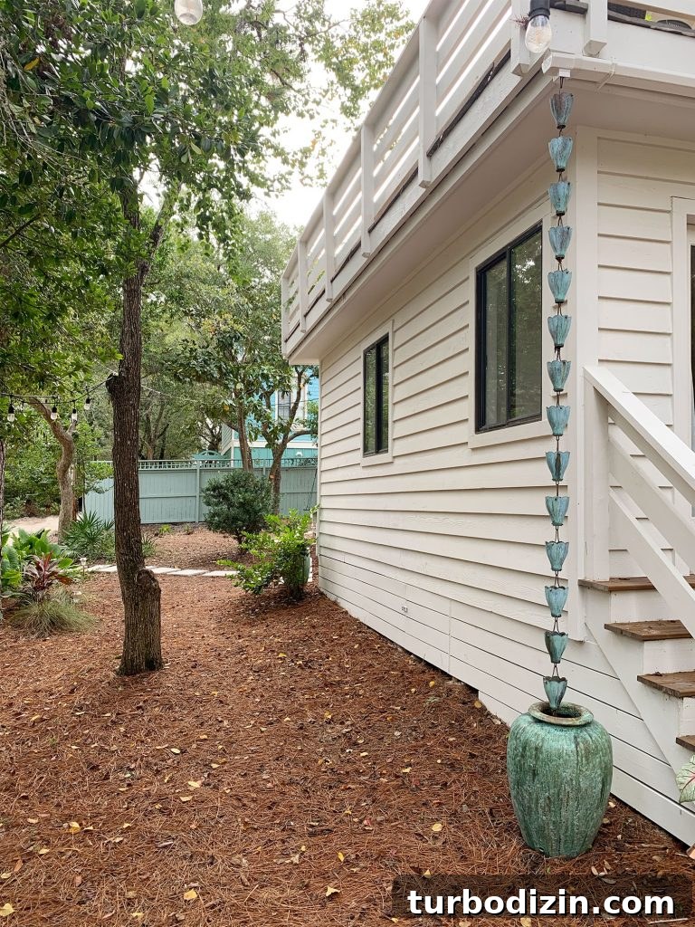 Front Porch Ceiling Paint Ideas to Refresh Your Entryway 13 Copper Patina Rain Chain On Corner Of House Into Green Pot