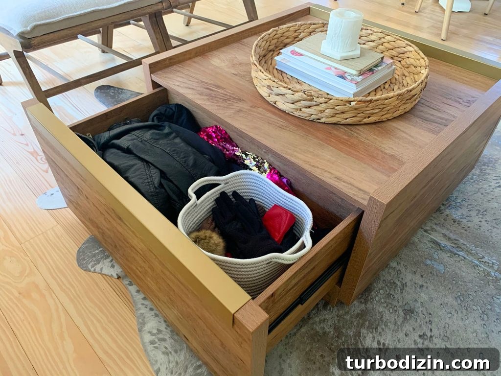 Our Kitchen and Sitting Area: Six Months of Living In 10 Wood coffee table with large deep drawers