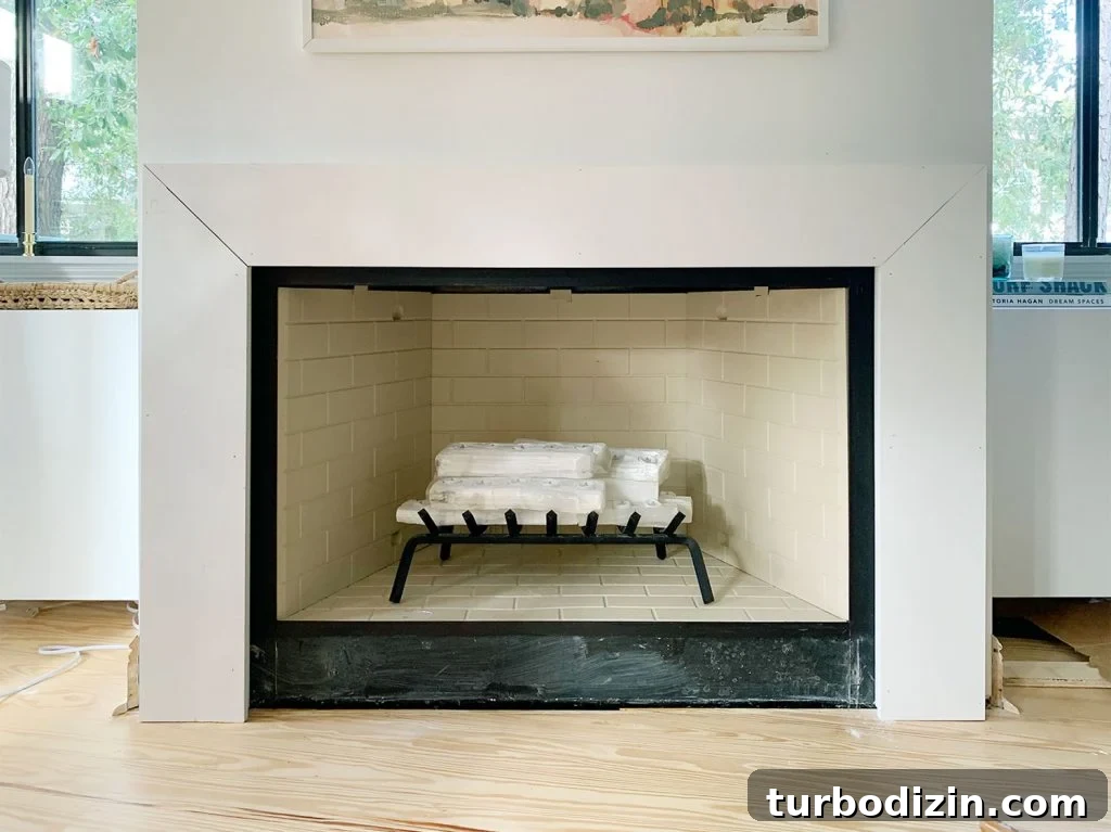 Modern Fireplace Mantel Ideas: Step-by-Step Build Guide 16 Thick White Board Added To Top Of Fireplace Mantel To Completely Cover Brace
