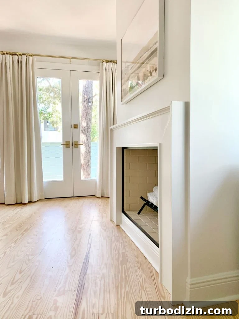 Modern Fireplace Mantel Ideas: Step-by-Step Build Guide 20 Profile view of finished fireplace showing it projects from wall about 4 inches
