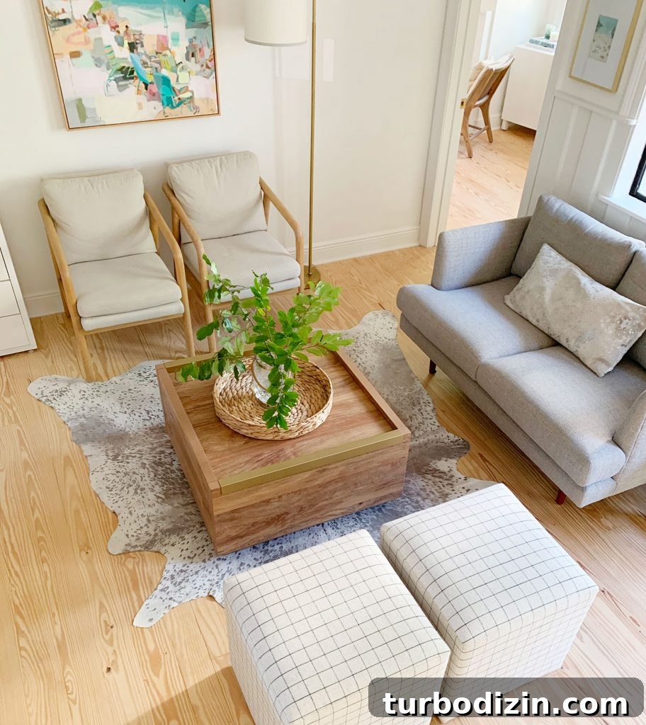 Small Loveseat Ideas for a Cozy Sitting Room 15 Overhead view of sitting area with wood coffee table in middle