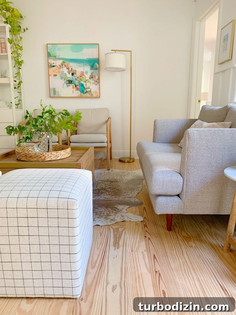 Small Loveseat Ideas for a Cozy Sitting Room 6 Walkway space in front of gray loveseat in downstair sitting area