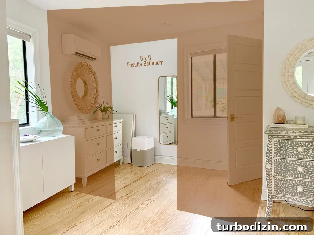 Turn Ikea PAX Wardrobes Into a Custom Closet System 13 View of area that will become future bathroom with photoshop rendering over it