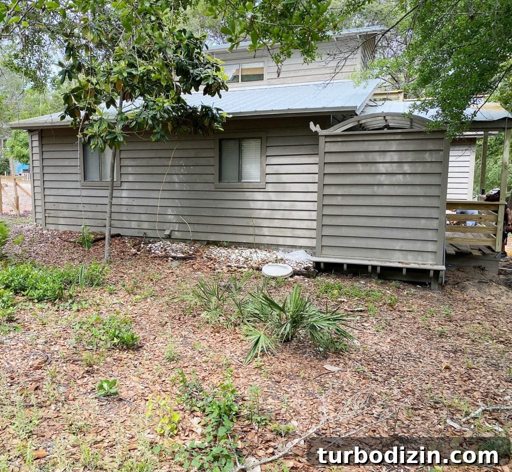 Before photo of house brown with same empty backyard