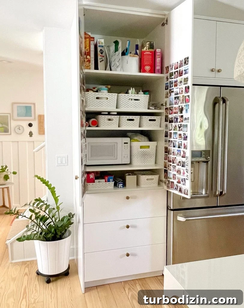 9 Smart Small Kitchen Ideas to Maximize Space and Style 4 Ikea Kitchen Built-In Pantry With Doors Open to Show Shelf Organization With Baskets