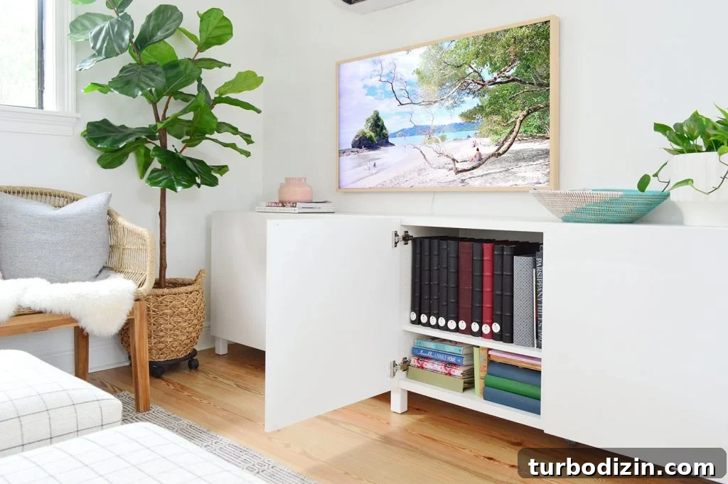 7 Stylish Storage Furniture Pieces for Small Spaces 12 Ikea Besta Cabinet Door Open With Photo Album Storage