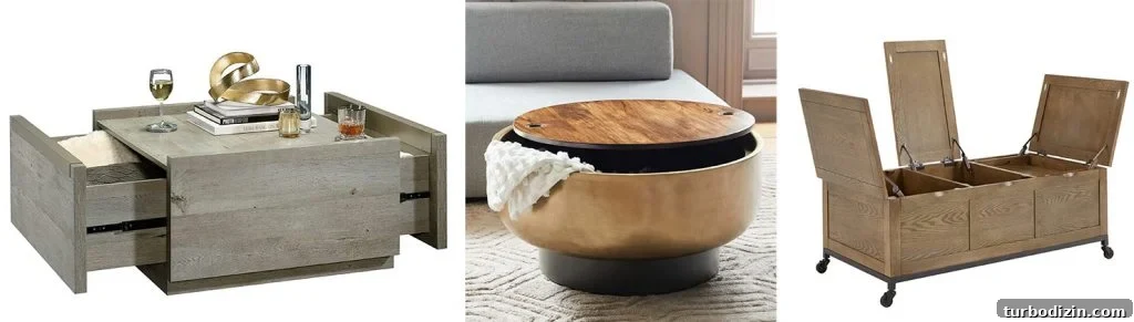 7 Stylish Storage Furniture Pieces for Small Spaces 5 Storage Moodboard of 3 Hidden Storage Coffee Tables