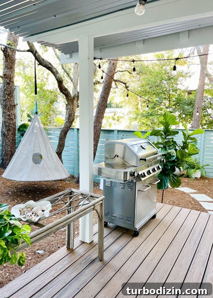 Transforming Our Kitchen Porch into a Cozy Dining Nook 11 View of side yard with hanging swing and grill