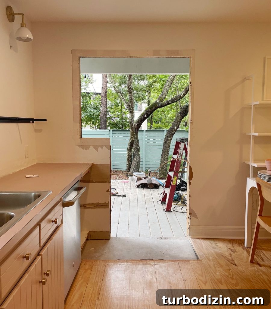 Transforming Our Kitchen Porch into a Cozy Dining Nook 20 View from within kitchen as new doorway was cut in the wall
