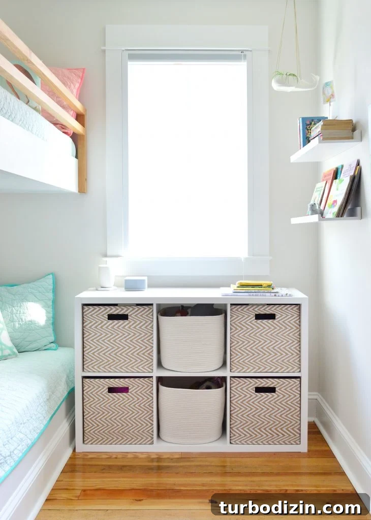 Smart Storage Solutions for a Small Kids' Bedroom 7 Six Cube Organizer Shelf In Kids Beach House Bunk Room
