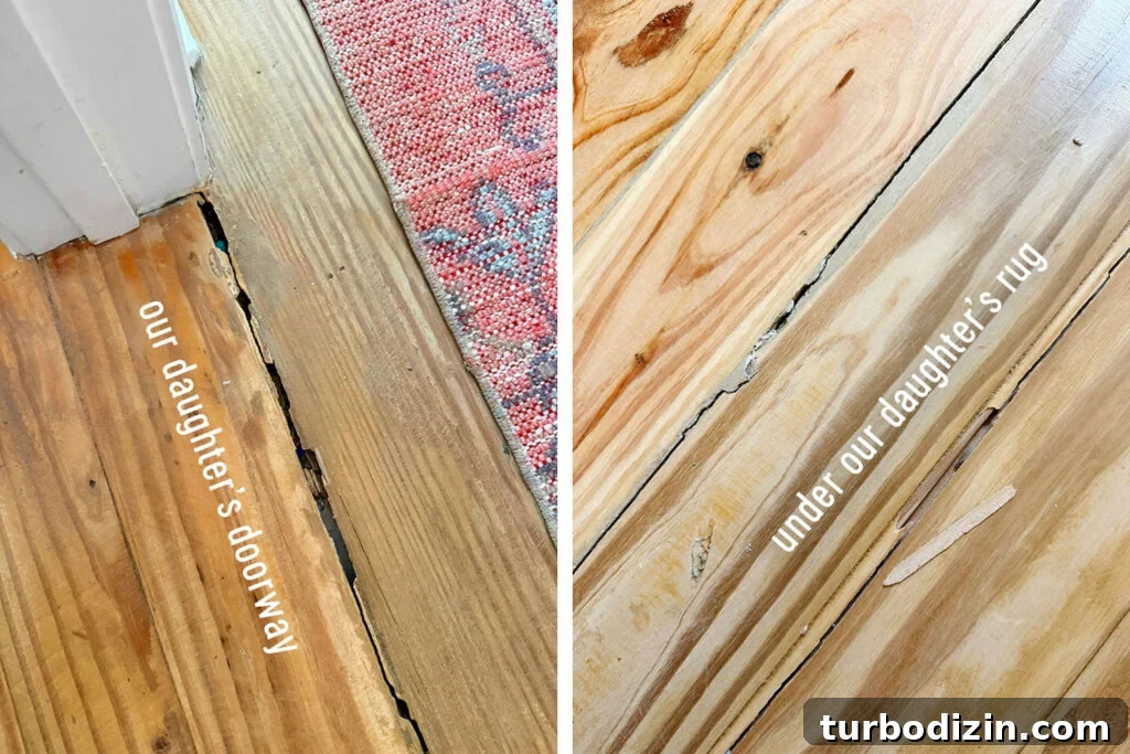 New Flooring FAQ: Answers About Installation, Care and Warranty 6 Close Up Of Pine Floor Damage In Daughter's Room