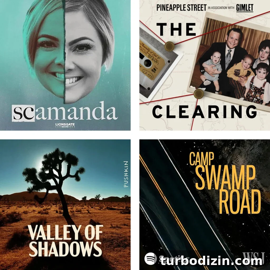 Our Favorite Podcasts of All Time 4 Favorite True Crime Podcasts Scamanda The Clearing Valley of Shadows Camp Swamp Road